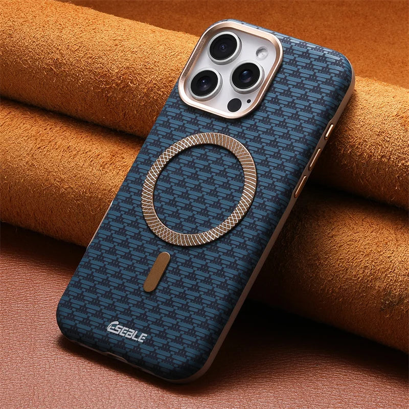 Oryvexa Luxury Leather Carbon Fiber Phone Case For iPhone 13 14 15 16 17 Pro Max For Magsafe Wireless Charging