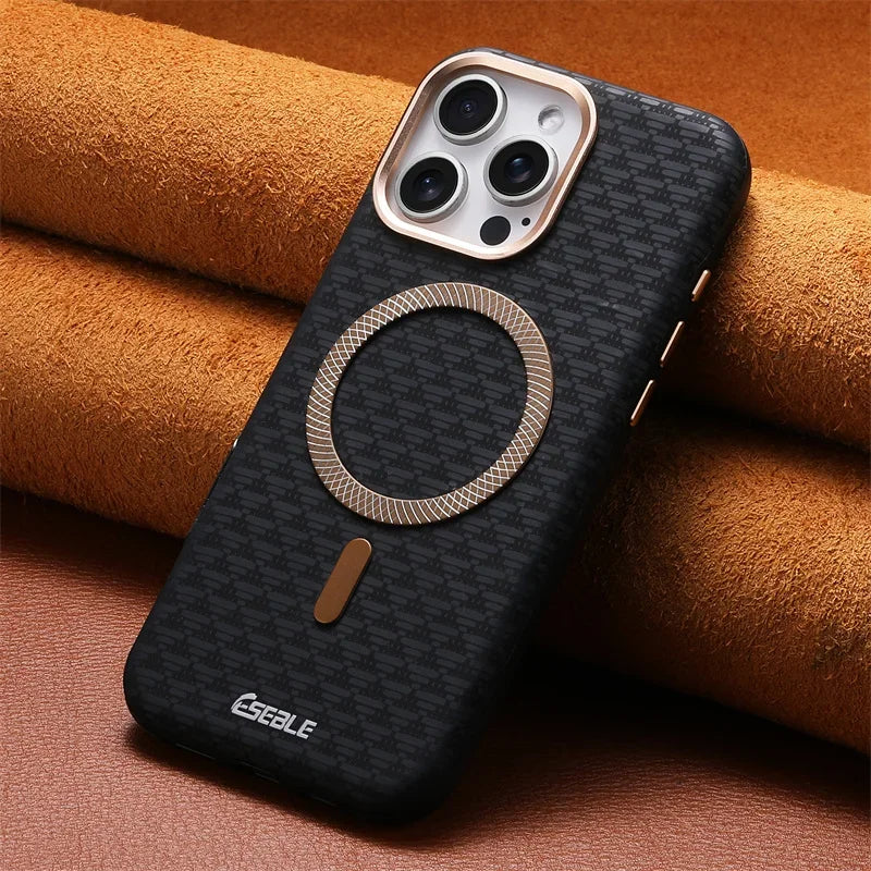 Oryvexa Luxury Leather Carbon Fiber Phone Case For iPhone 13 14 15 16 17 Pro Max For Magsafe Wireless Charging